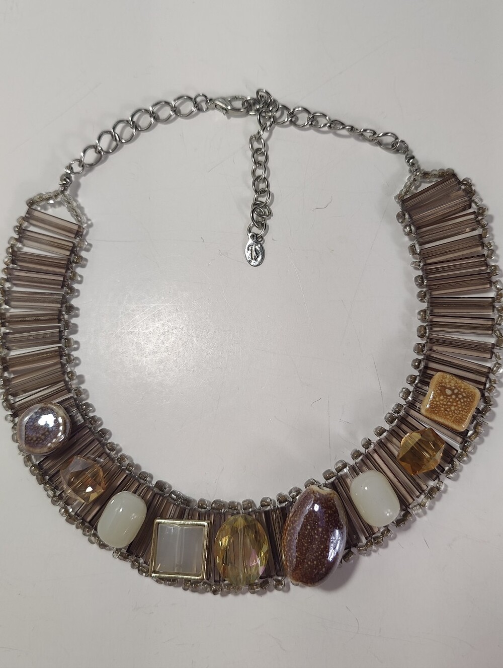 Vintage JS Collection Coastal Statement Necklace Silver Tone Beachy Lucite Bib